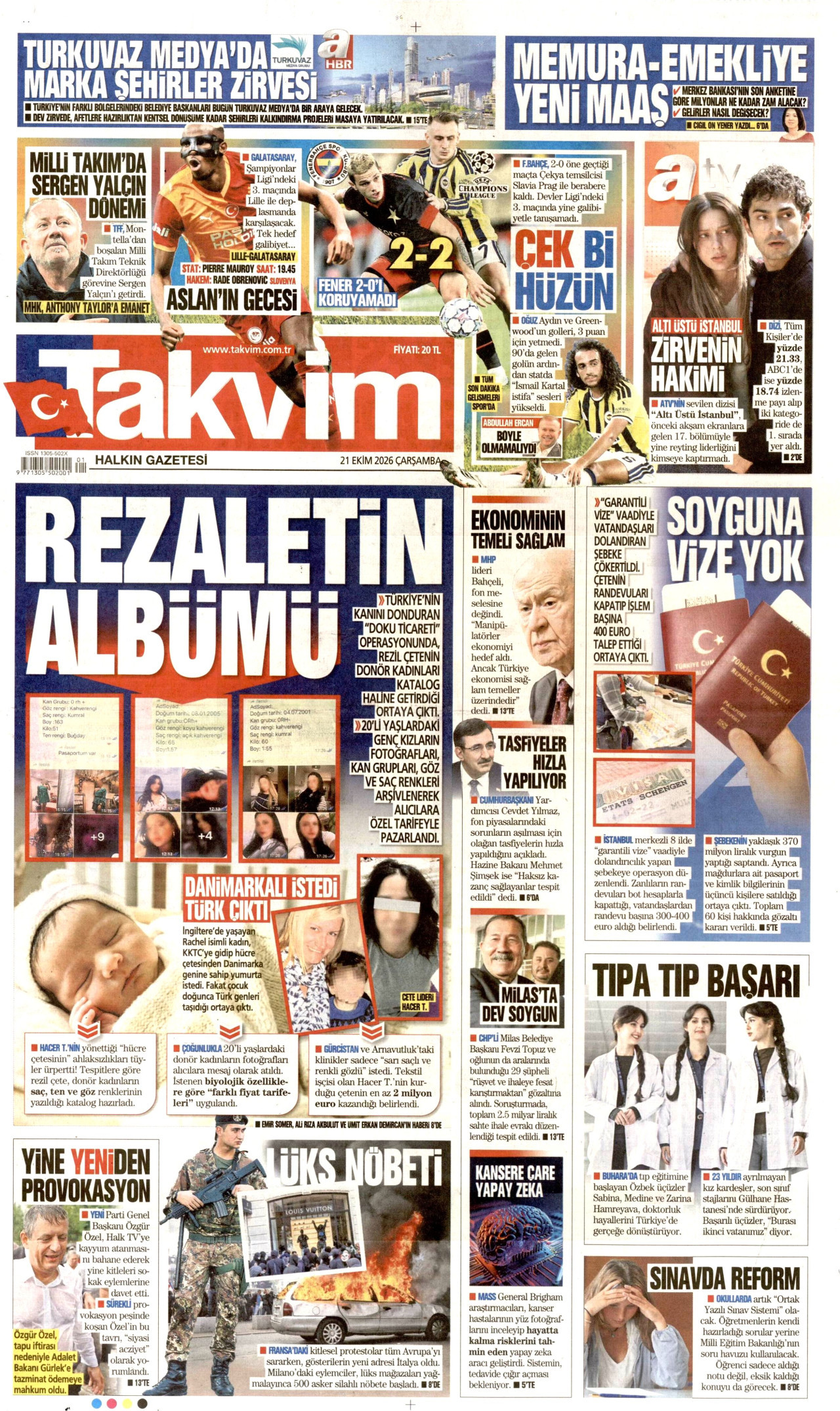 Takvim Gazetesi 21 Ekim 2026 Çarşamba Manşeti Büyük Boyut