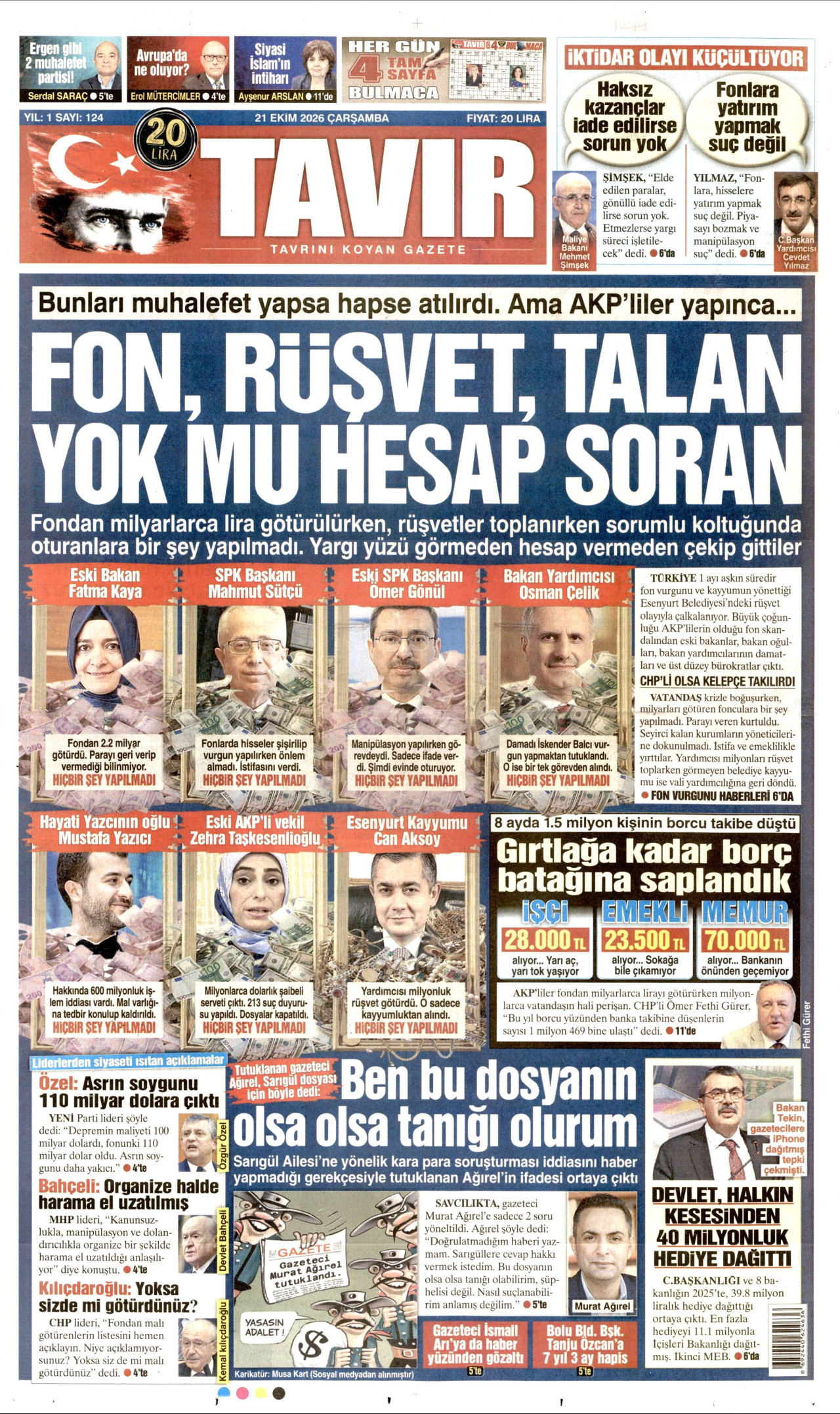 Tavır Gazetesi 21 Ekim 2026 Çarşamba Manşeti Büyük Boyut