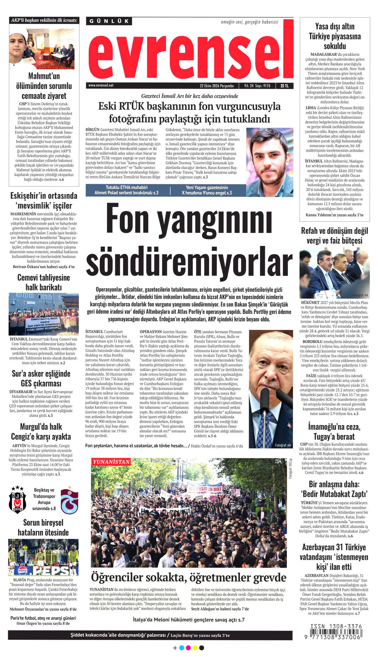Evrensel Gazetesi 22 Ekim 2026 Perşembe Manşeti Büyük Boyut