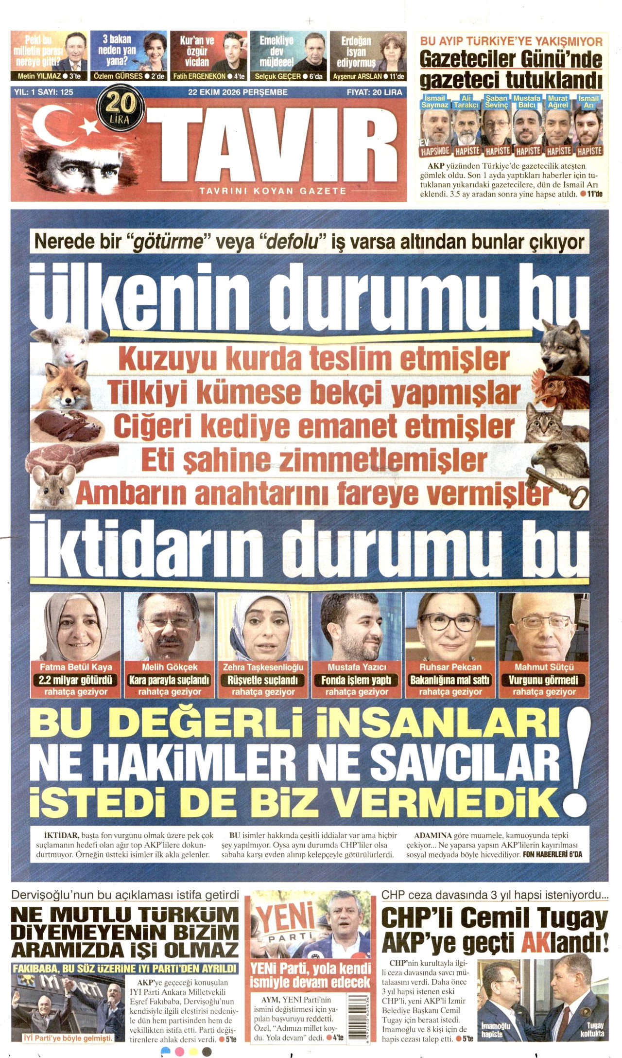 Tavır Gazetesi 22 Ekim 2026 Perşembe Manşeti Büyük Boyut