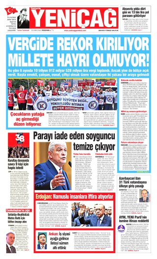 Yeniçağ Gazetesi 22 Ekim 2026 Manşeti