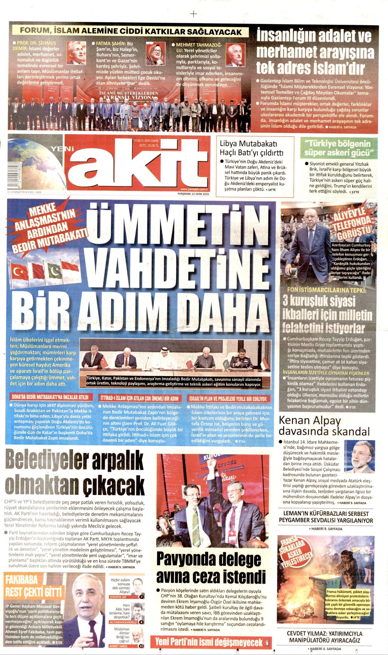 Yeni Akit Gazetesi 23 Ekim 2026 Cuma Manşeti Büyük Boyut