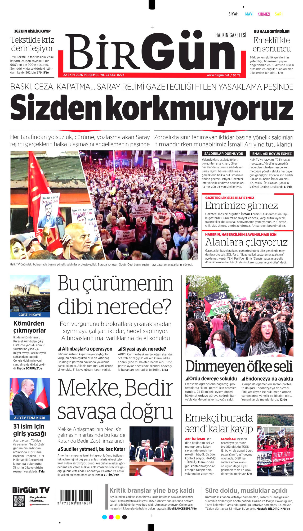 BirGün Gazetesi 23 Ekim 2026 Cuma Manşeti Büyük Boyut