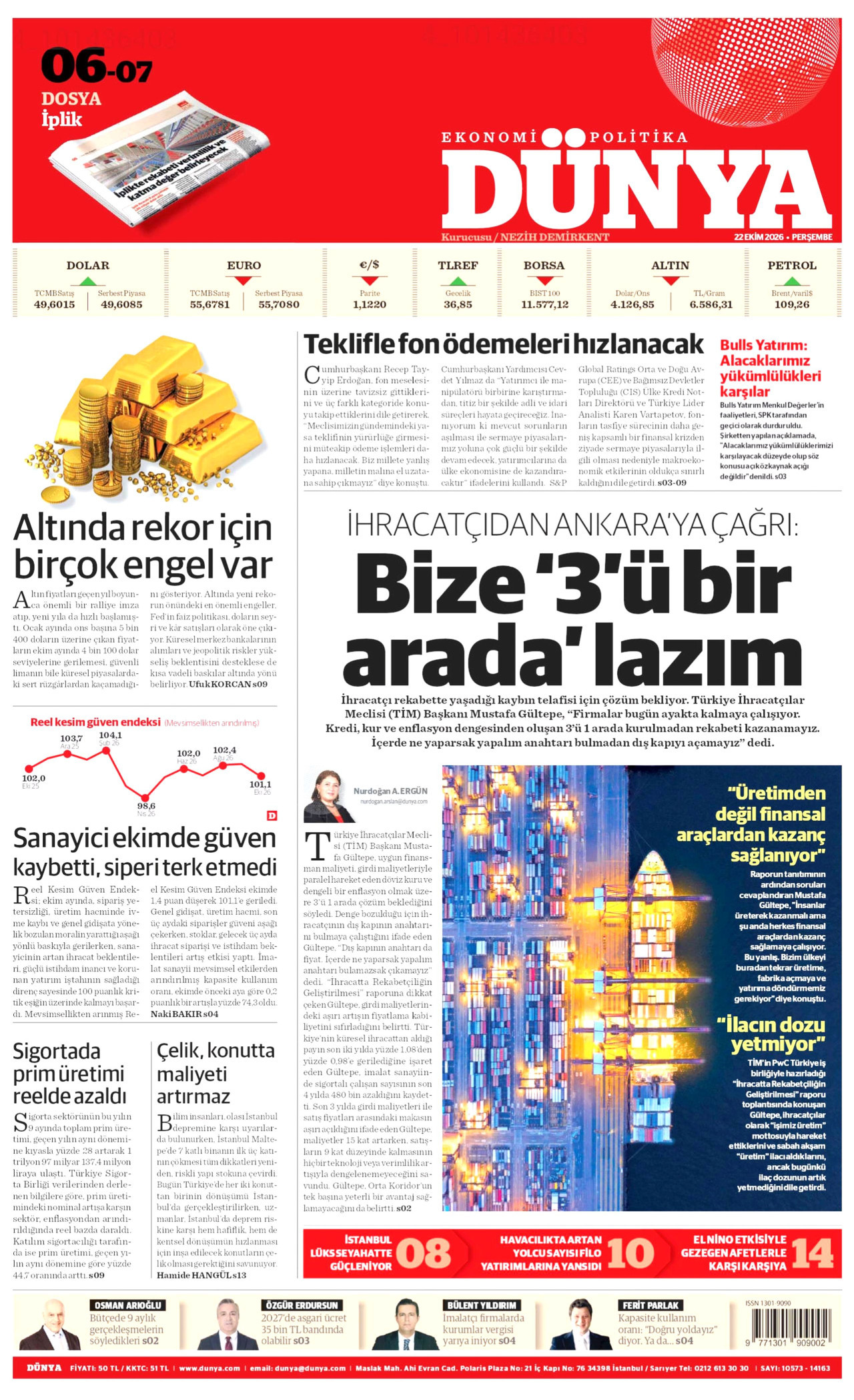 Dünya Gazetesi 23 Ekim 2026 Cuma Manşeti Büyük Boyut