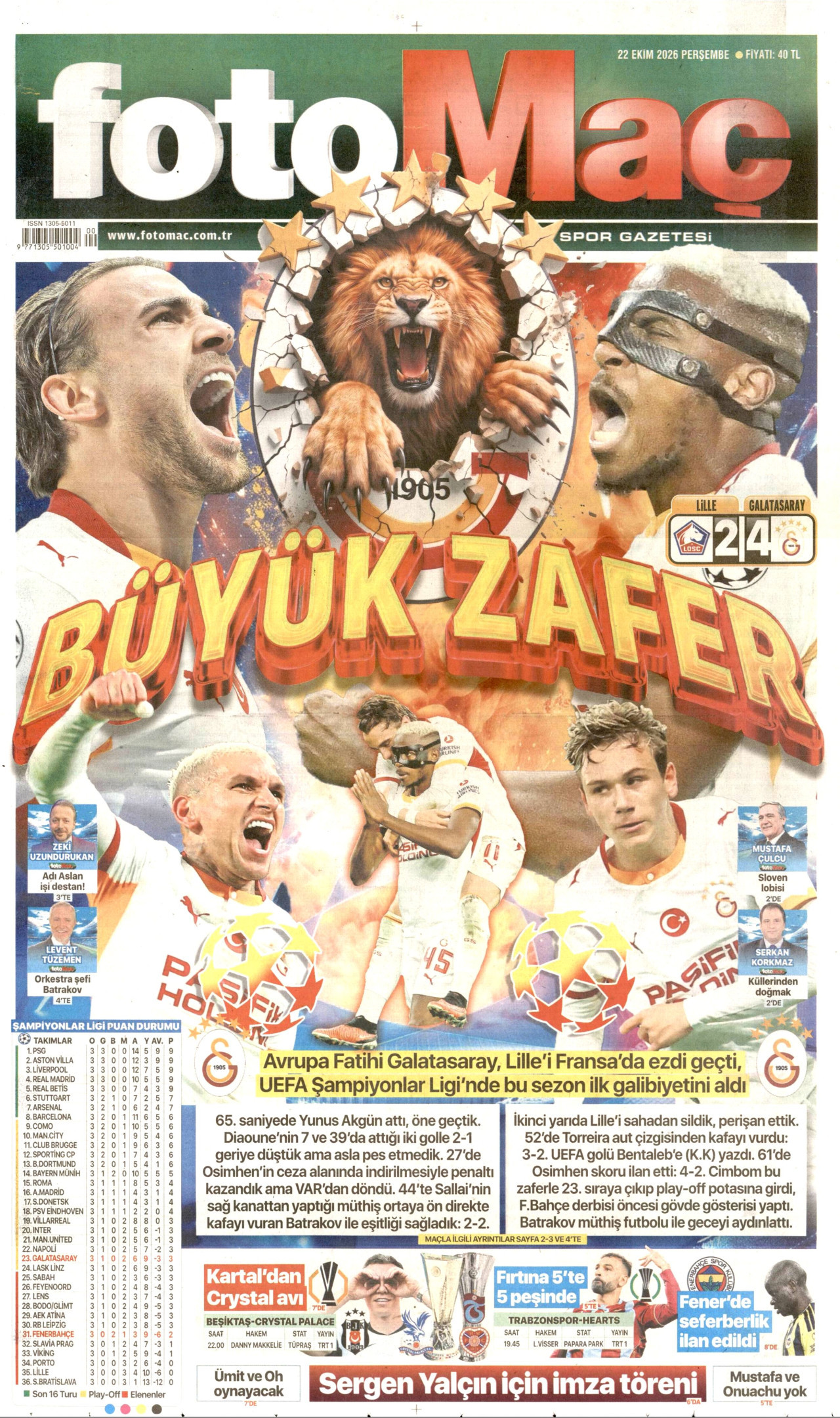 Fotomaç Gazetesi 23 Ekim 2026 Cuma Manşeti Büyük Boyut