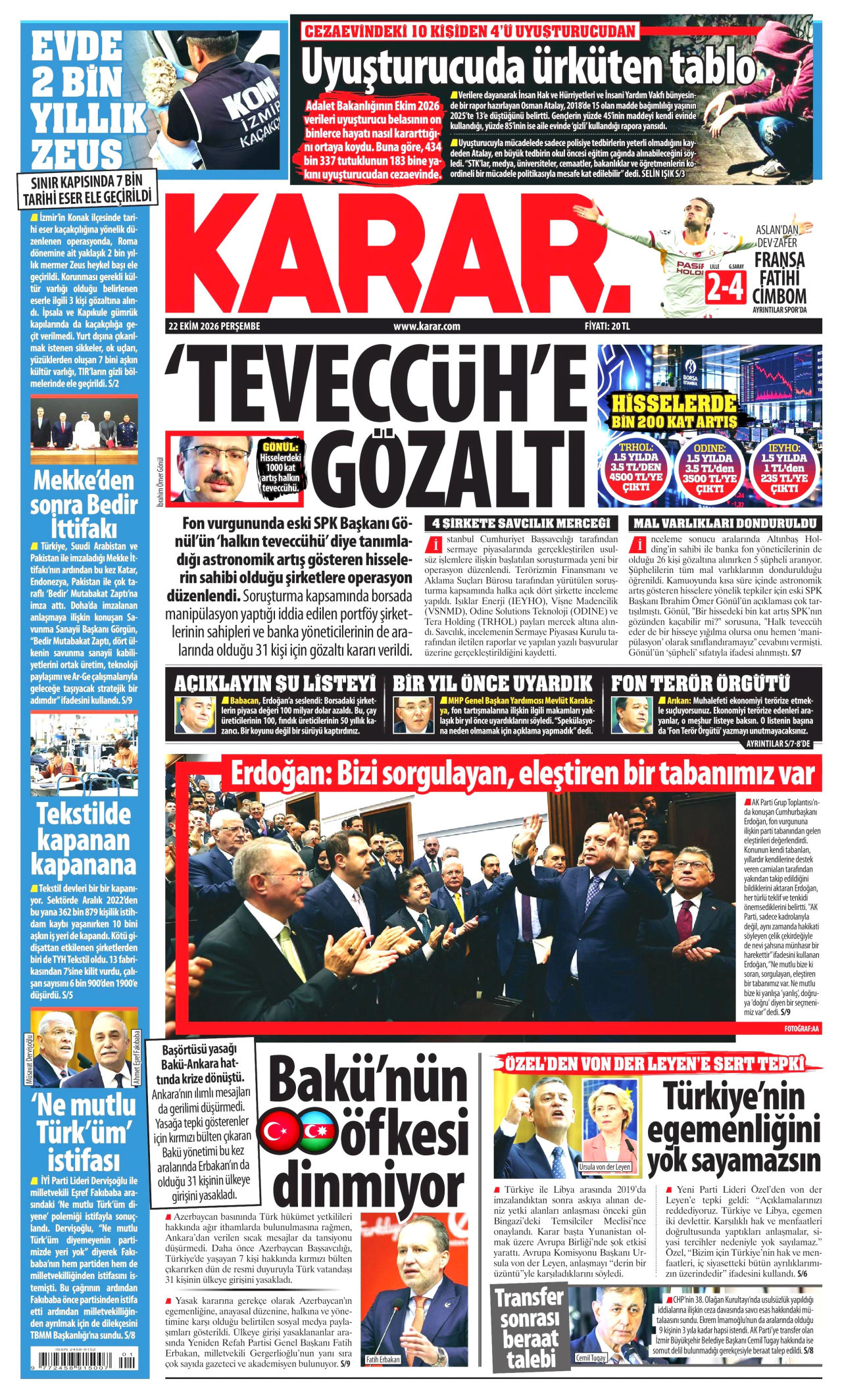 Karar Gazetesi 23 Ekim 2026 Cuma Manşeti Büyük Boyut