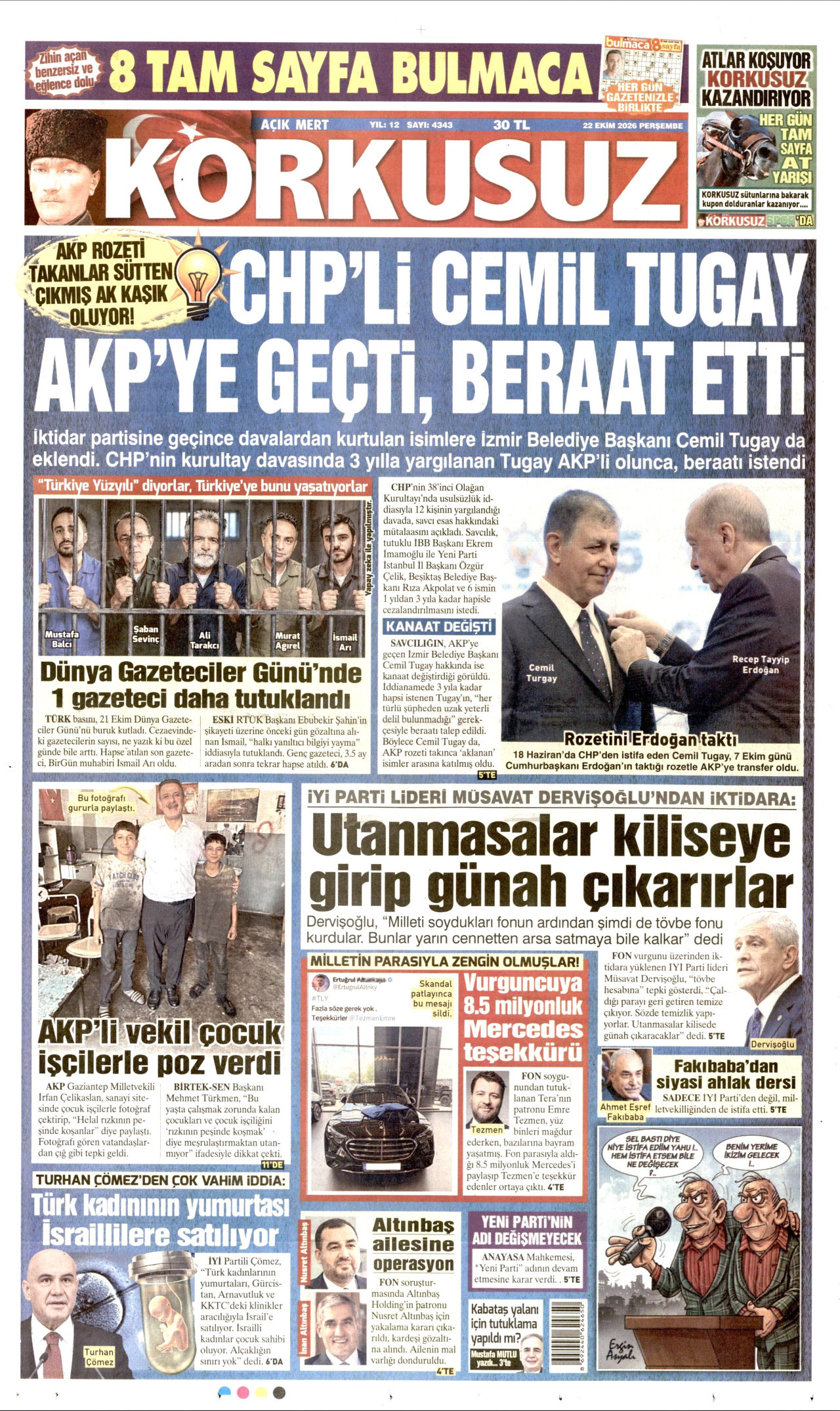 Korkusuz Gazetesi 23 Ekim 2026 Cuma Manşeti Büyük Boyut
