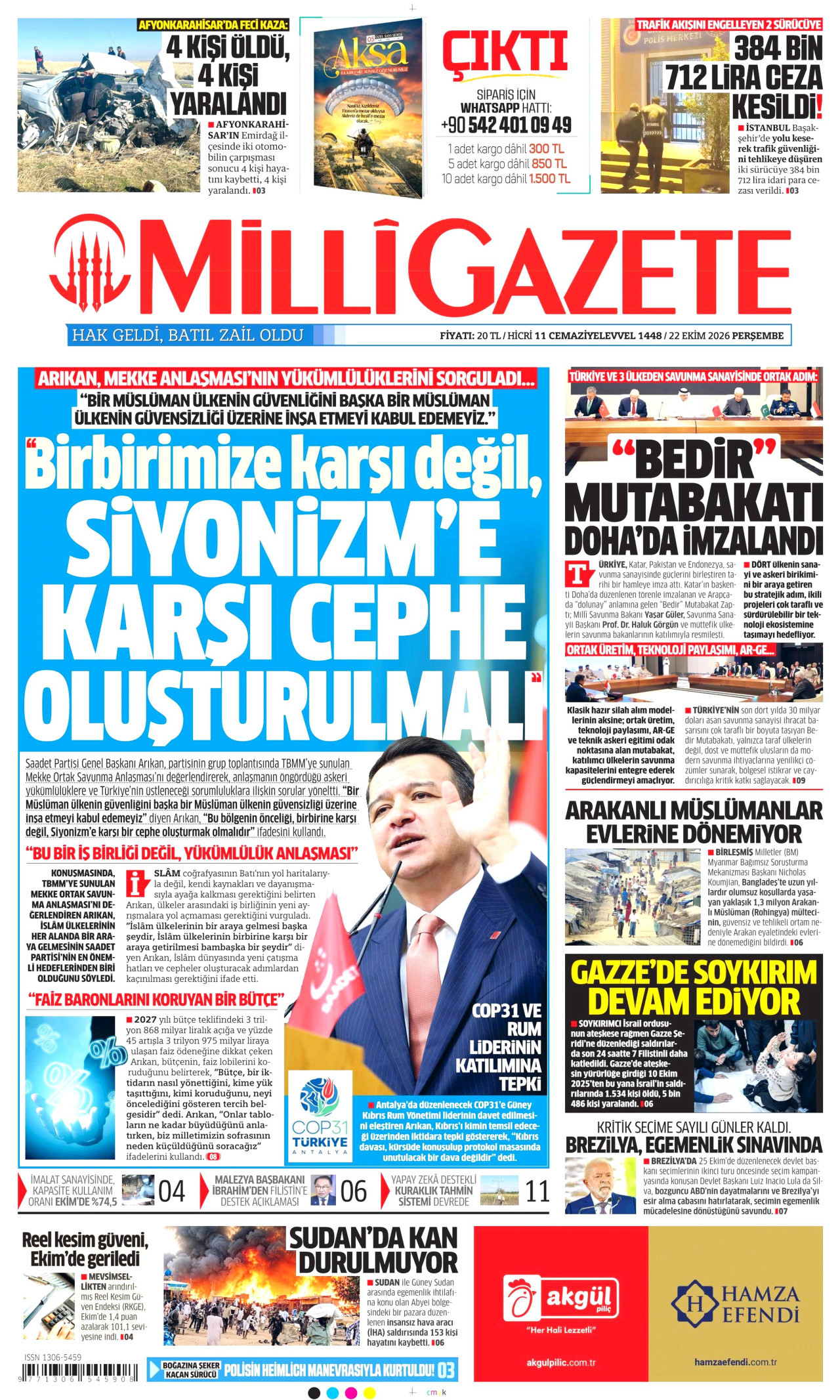 Milli Gazete Gazetesi 23 Ekim 2026 Cuma Manşeti Büyük Boyut
