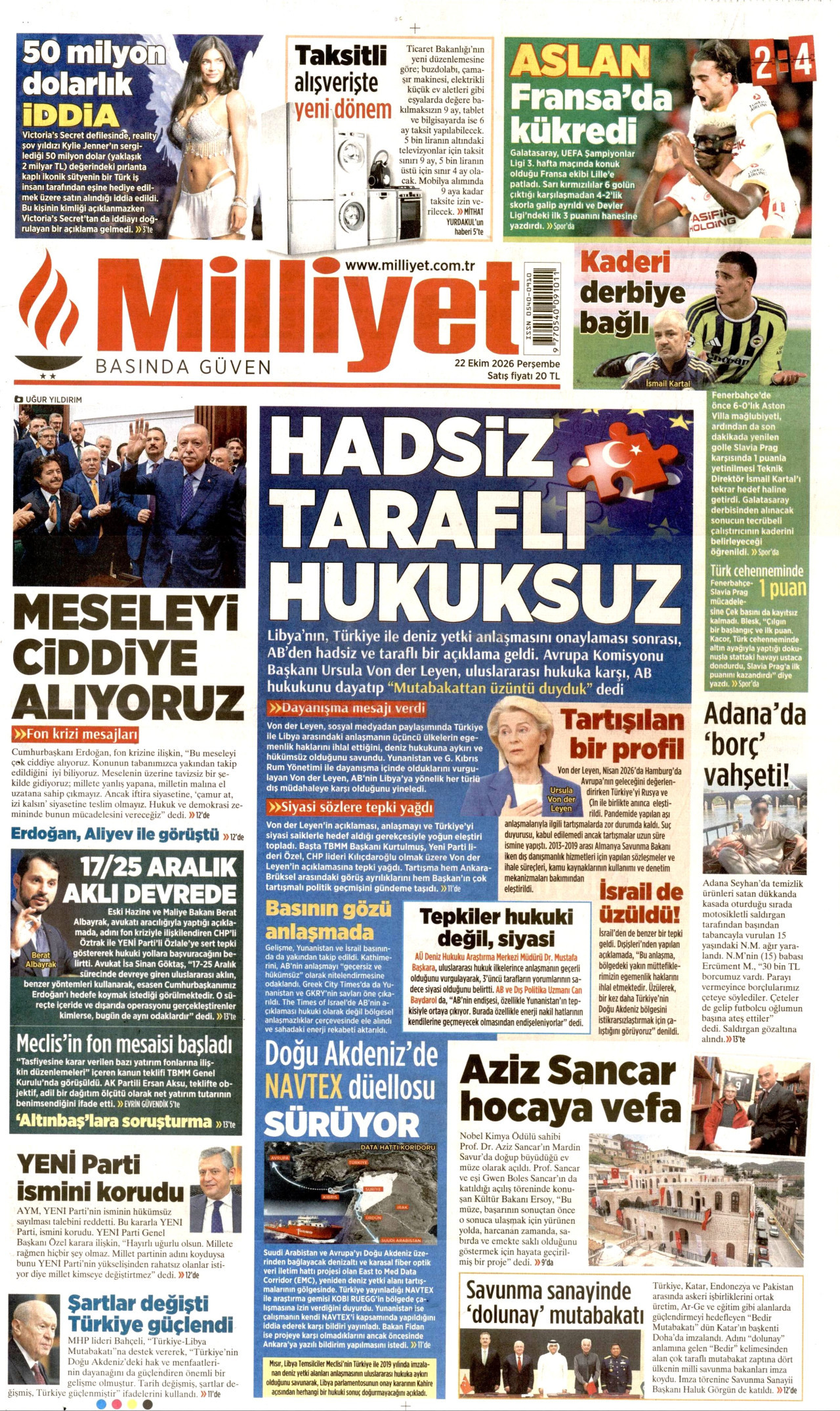 Milliyet Gazetesi 23 Ekim 2026 Cuma Manşeti Büyük Boyut