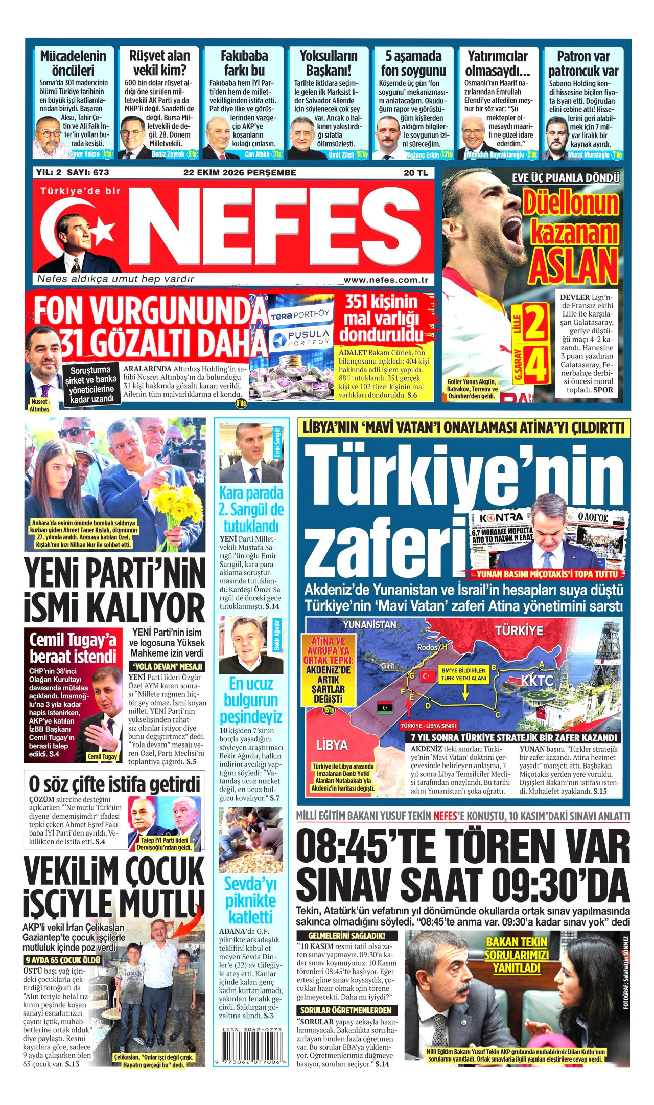 Nefes Gazetesi 23 Ekim 2026 Cuma Manşeti Büyük Boyut