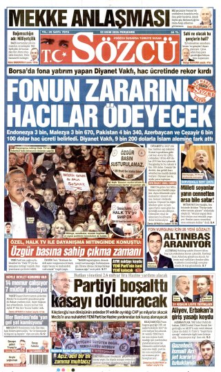 Sözcü Gazetesi 23 Ekim 2026 Manşeti