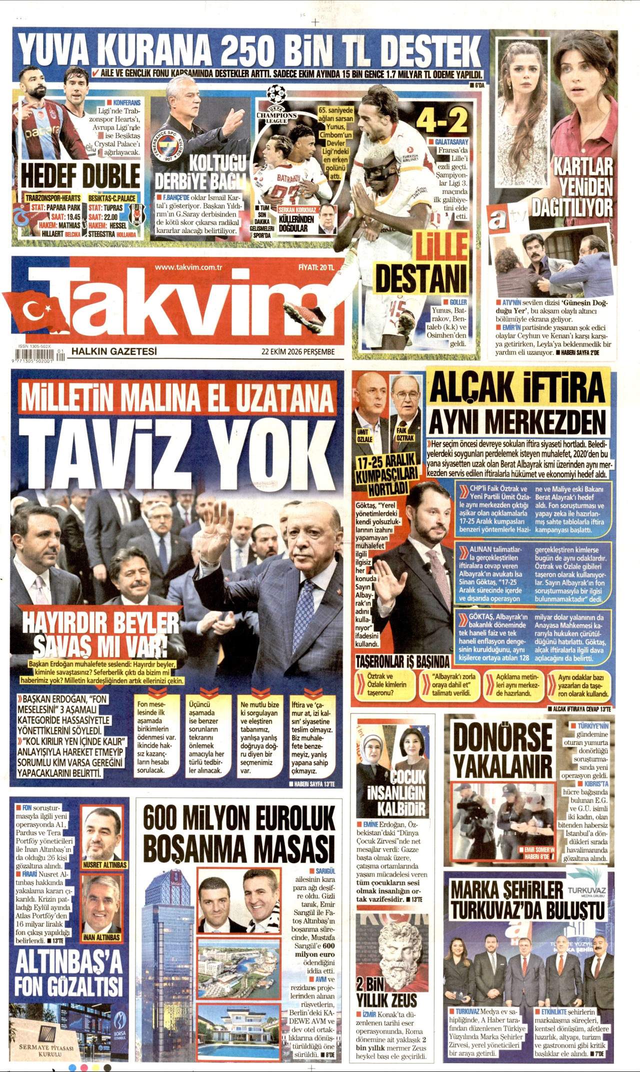 Takvim Gazetesi 23 Ekim 2026 Cuma Manşeti Büyük Boyut