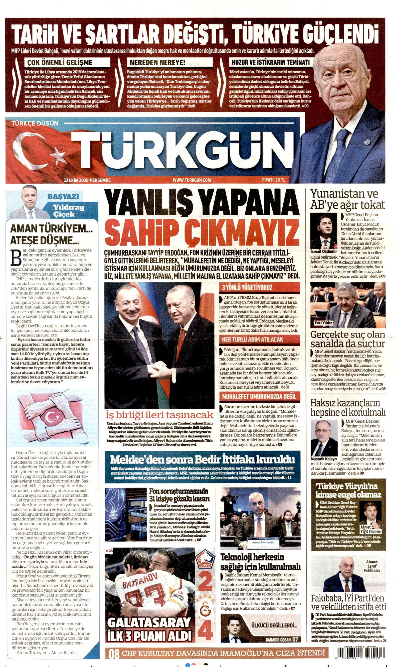 Türkgün Gazetesi 23 Ekim 2026 Cuma Manşeti Büyük Boyut