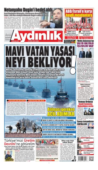 Aydınlık Gazetesi 24 Ekim 2026 Manşeti