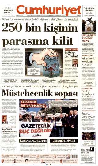 Cumhuriyet Gazetesi 24 Ekim 2026 Manşeti