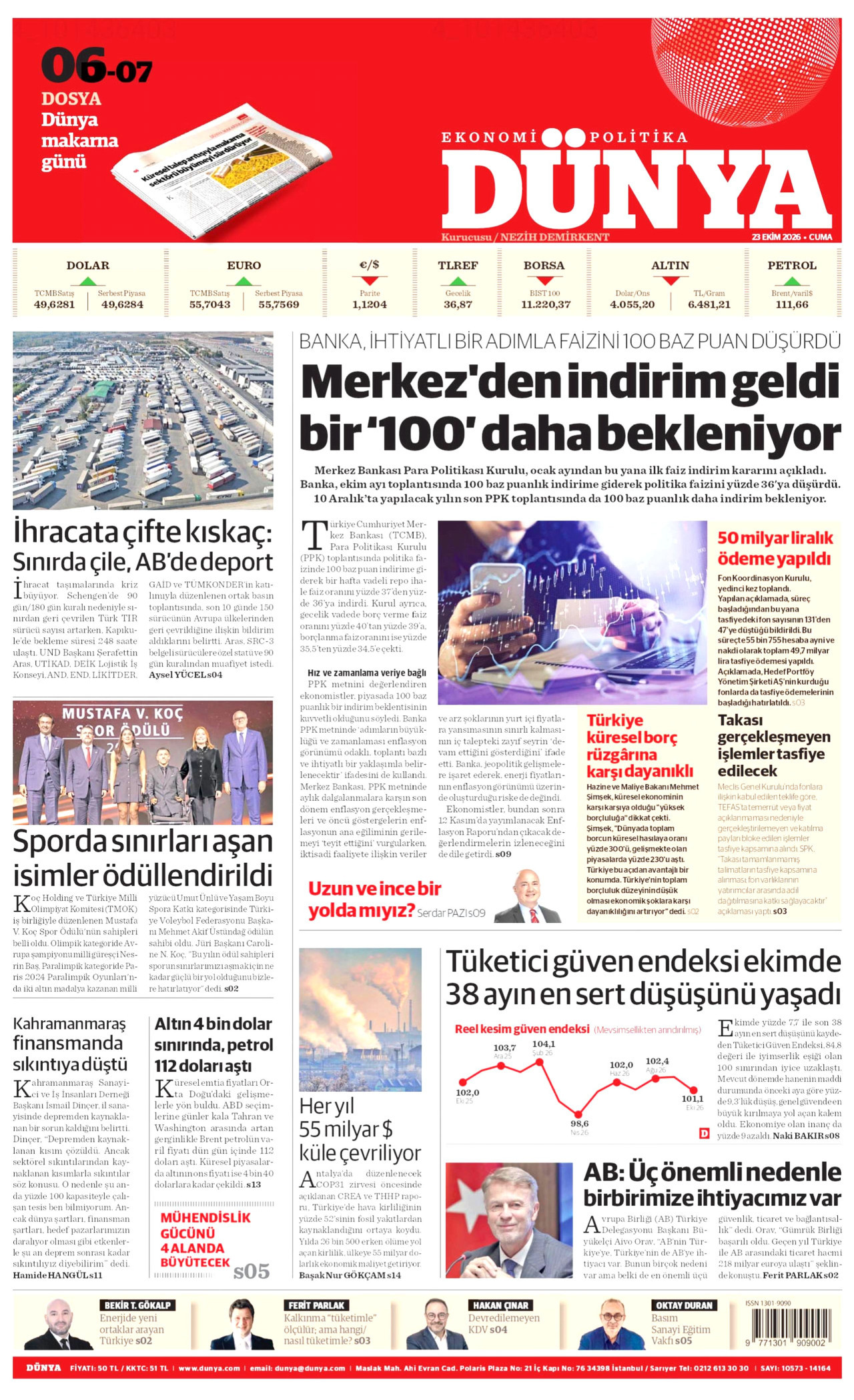 Dünya Gazetesi 24 Ekim 2026 Cumartesi Manşeti Büyük Boyut