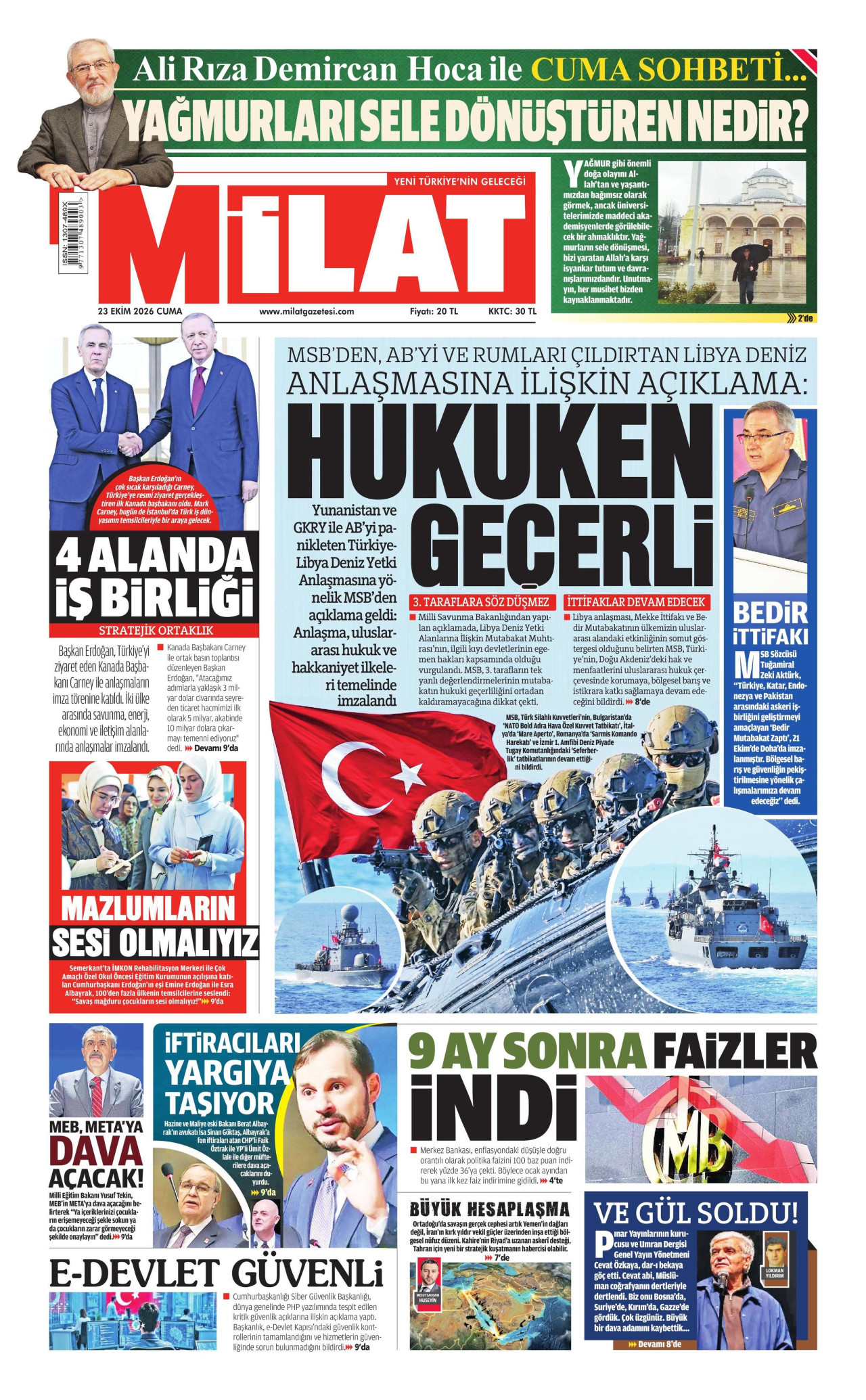 Milat Gazetesi 24 Ekim 2026 Cumartesi Manşeti Büyük Boyut