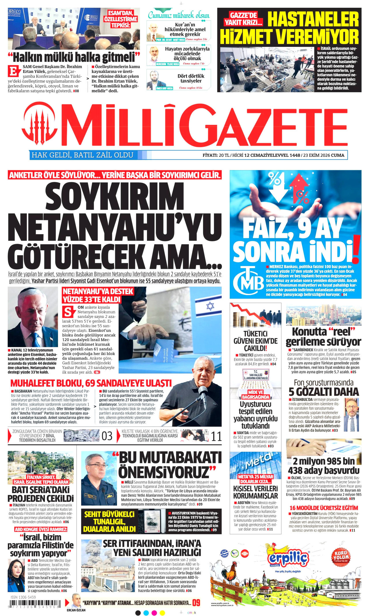 Milli Gazete Gazetesi 24 Ekim 2026 Cumartesi Manşeti Büyük Boyut