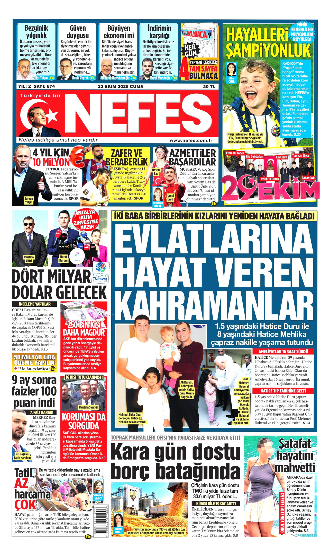 Nefes Gazetesi 24 Ekim 2026 Cumartesi Manşeti Büyük Boyut