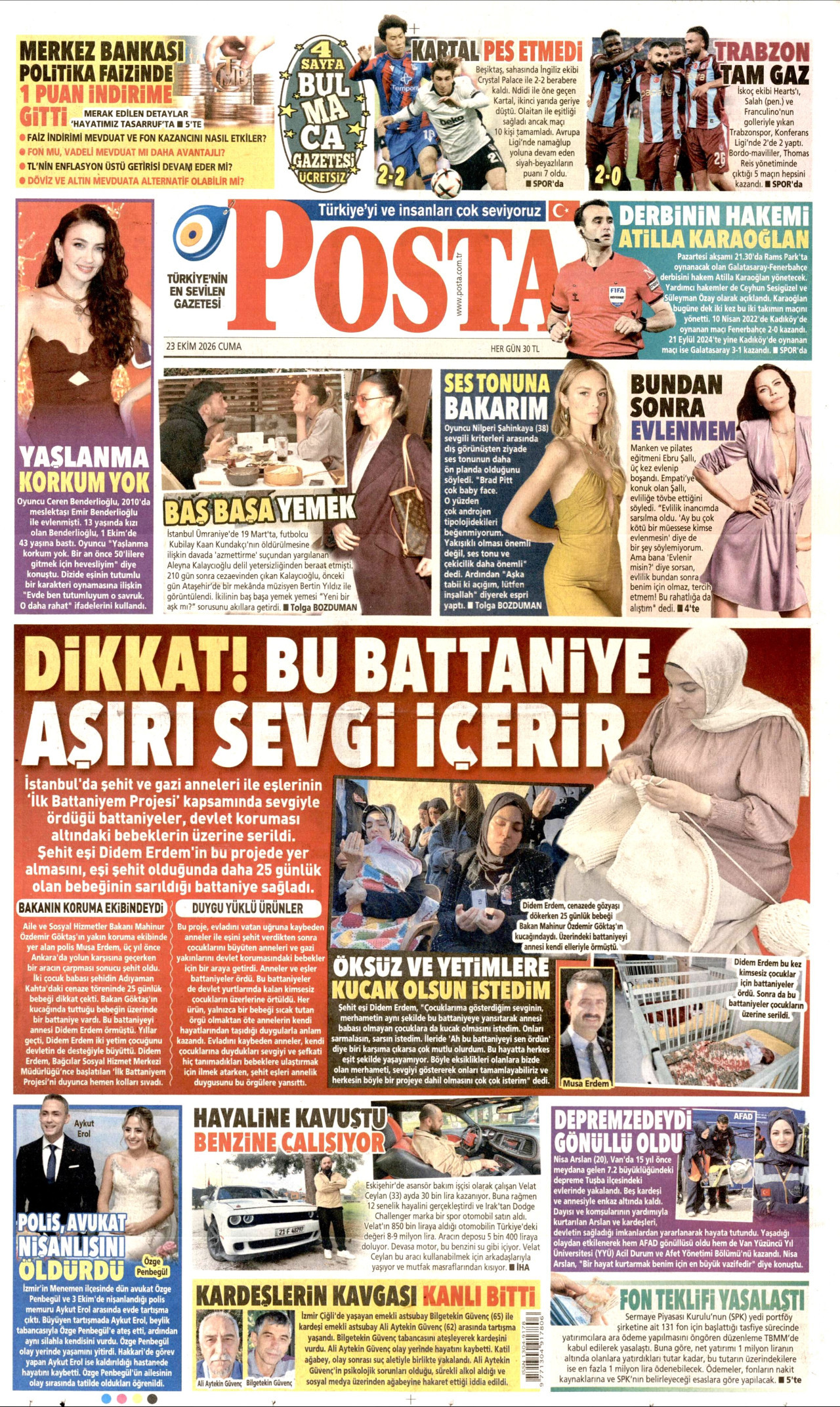 Posta Gazetesi 24 Ekim 2026 Cumartesi Manşeti Büyük Boyut