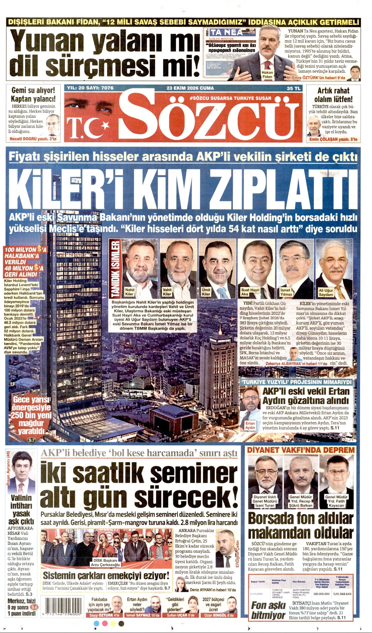 Sözcü Gazetesi 24 Ekim 2026 Cumartesi Manşeti Büyük Boyut