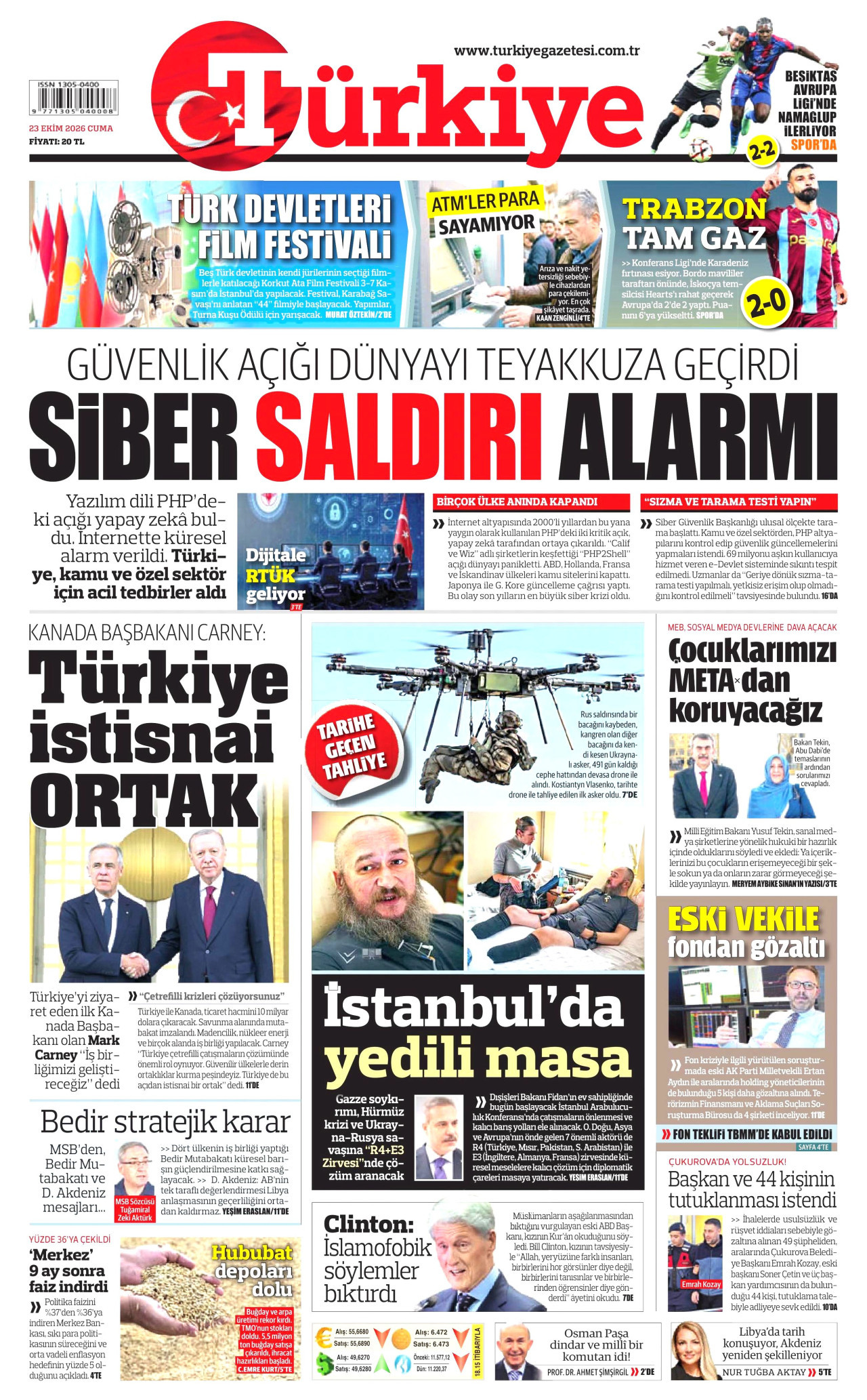 Türkiye Gazetesi 24 Ekim 2026 Cumartesi Manşeti Büyük Boyut