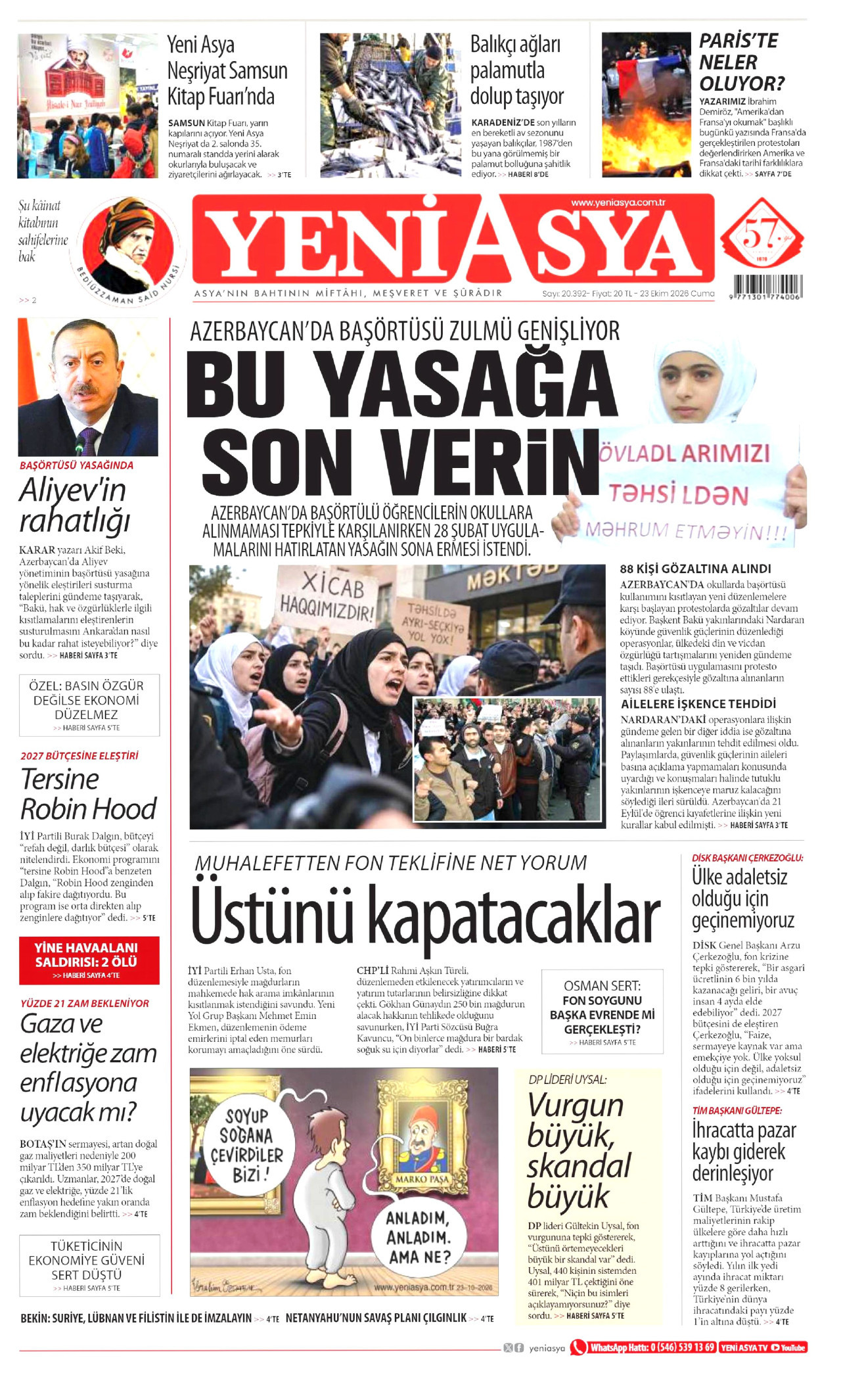 Yeni Asya Gazetesi 24 Ekim 2026 Cumartesi Manşeti Büyük Boyut
