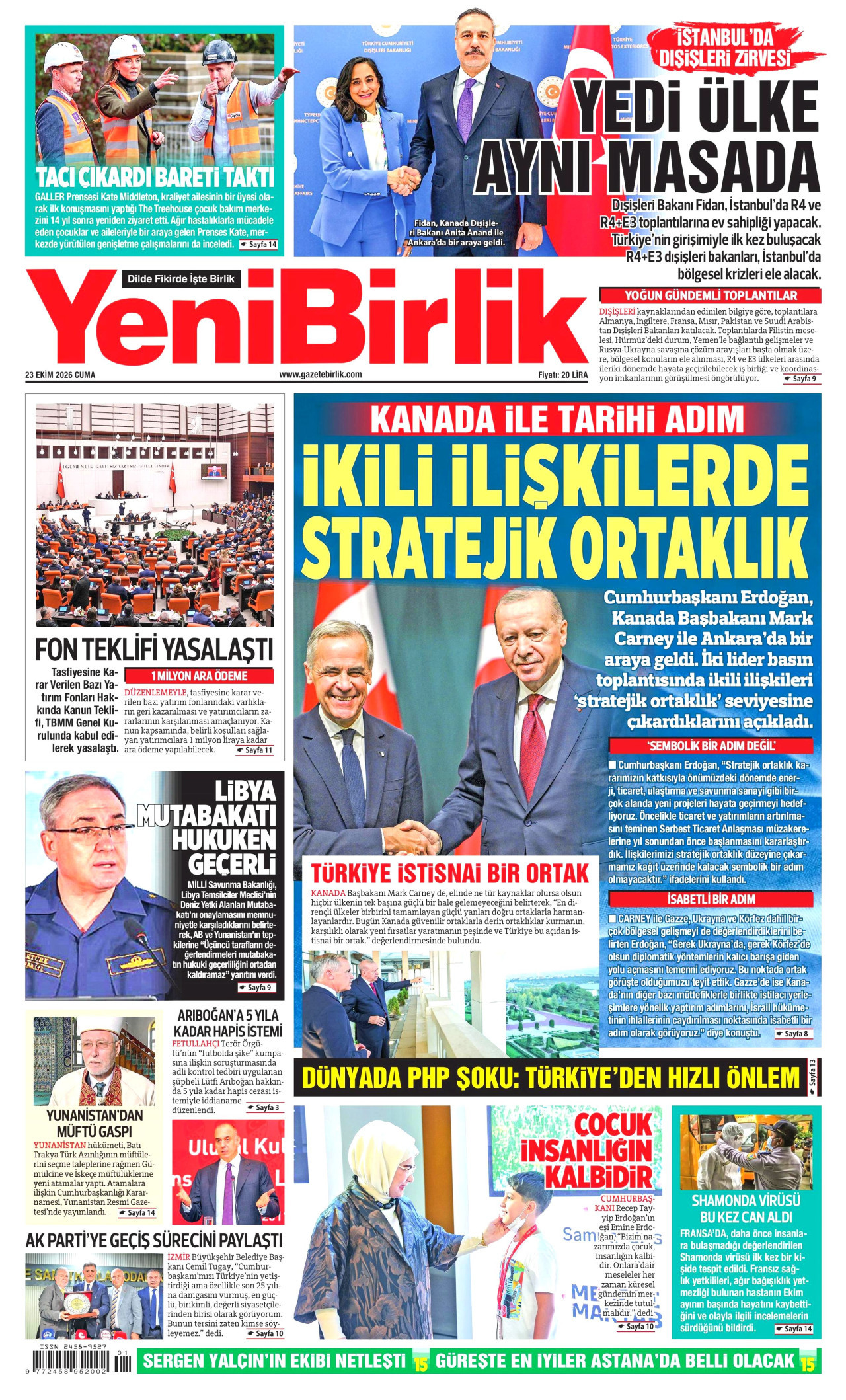 YeniBirlik Gazetesi 24 Ekim 2026 Cumartesi Manşeti Büyük Boyut