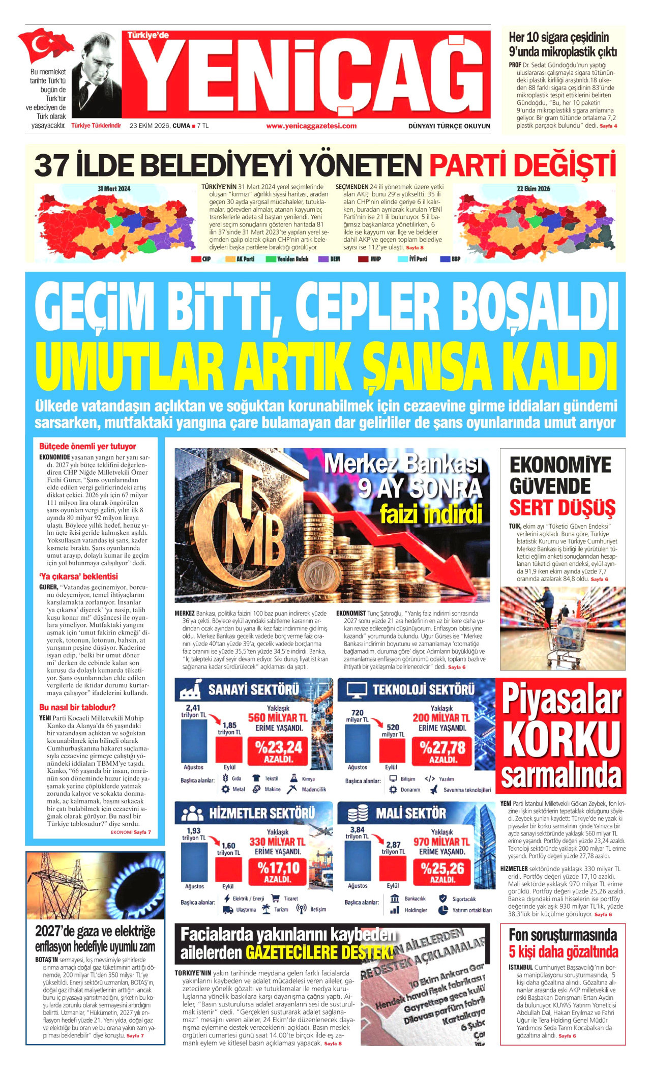 Yeniçağ Gazetesi 24 Ekim 2026 Cumartesi Manşeti Büyük Boyut