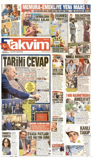 Takvim Gazetesi 26 Ekim 2026 Manşeti