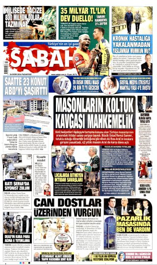 Sabah Gazetesi 27 Ekim 2026 Manşeti