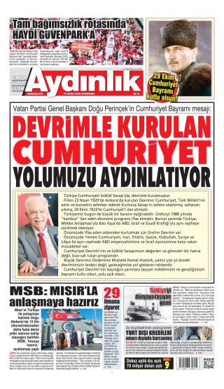 Aydınlık Gazetesi 29 Ekim 2026 Manşeti