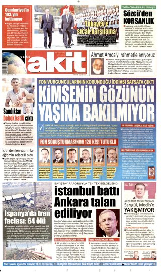 Yeni Akit Gazetesi 30 Ekim 2026 Manşeti