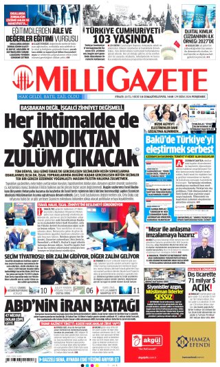 Milli Gazete Gazetesi 30 Ekim 2026 Manşeti