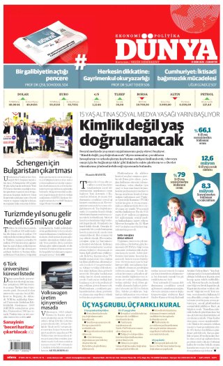 Dünya Gazetesi 31 Ekim 2026 Manşeti