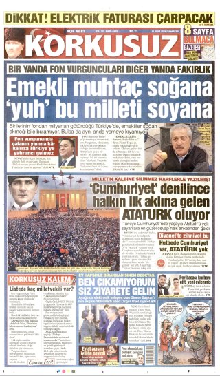Korkusuz Gazetesi 1 Kasım 2026 Manşeti