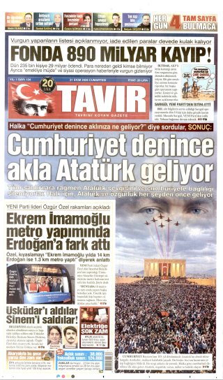 Tavır Gazetesi 1 Kasım 2026 Manşeti