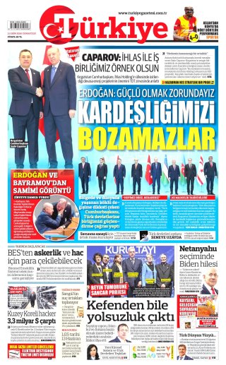 Türkiye Gazetesi 1 Kasım 2026 Manşeti